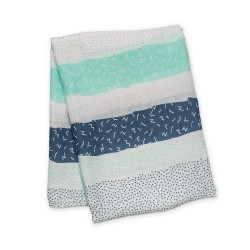 Lulujo Bamboo Muslin Swaddle Blanket - Grey Spotted Strip