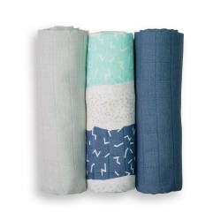 Lulujo 3-pack Bamboo Mini Muslin Cloth - Grey Spotted Stripe