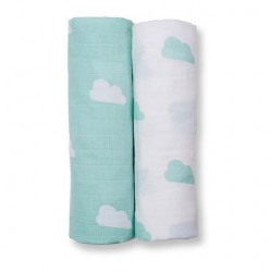 Lulujo 2 Pack Cotton Muslin Swaddles - Aqua Swaddles