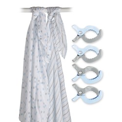 Lulujo 2-Pack Cotton Muslin Swaddles & 4 Clips - Blue