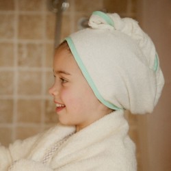 Cuddledry Cuddletwist Bamboo Hair Towel, white w/mint edge