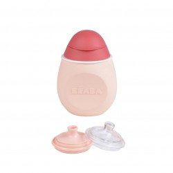 Beaba ขวดบีบซิลิโคน พร้อมจุกดื่ม สีชมพู