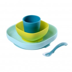 Beaba - Silicone meal set (4 pcs) - BLUE