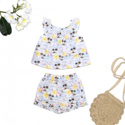 Palette of Apparel เสื้อแขนสั้น คู่ กางเกงขาสั้น - สีขาวพิมพ์ลาย
