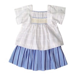 Palette of Apparel-เสื้อแขนสั้น คู่ กระโปรงสั้นเด็กผู้หญิงสีขาว/ฟ้า