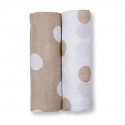 Lulujo 2 Pack Cotton Muslin Swaddles -  Cream Polka Dots