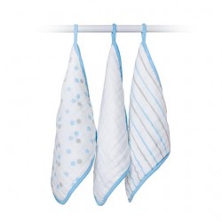 Lulujo  3-pack Cotton muslin Washcloths - Blue