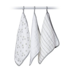 Lulujo 3-pack Cotton muslin Washcloths - Grey