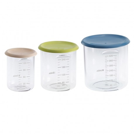 Beaba - Set of 3 conservation jars (1 baby / 1 maxi / 1 maxi +) (assorted colors BLUE/NEON/NUDE) 