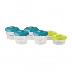 Beaba - Set of 6 Clip Portions - 1st age/60ml + 120ml (assorted colors BLUE/NEON) 