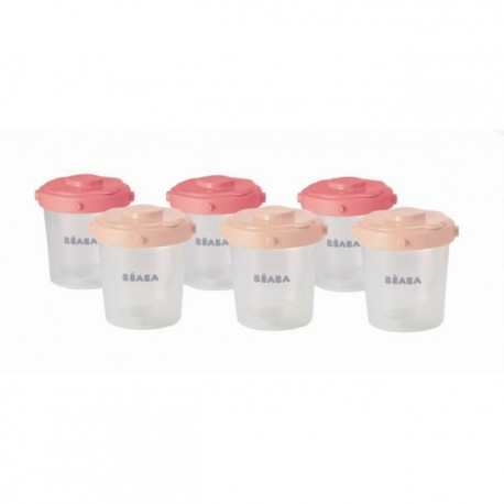 Beaba - Set of 6 Clip Portions - 2nd age/200ml (assorted colors PINK/ROSE) 