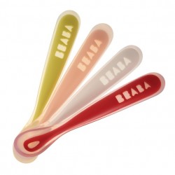 Beaba - Set of 4 ergonomic 1st age silicone spoons  BUNNY (assorted colors NEON/NUDE/WHITE/RED)