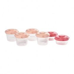 Beaba - Set of 6 Clip Portions - 1st age/60ml + 120ml (assorted colors PINK/ROSE) 
