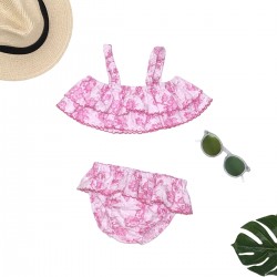 Palette of Apparel SUGAR, FLORAL RUFFLES 2-PIECE SWIMSUIT - Pink