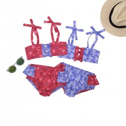 Palette of Apparel SUGAR, FLORAL RUFFLES 2-PIECE SWIMSUIT - Red & Blue