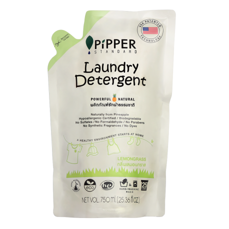 Pipper Standard ผลิตภัณฑ์ซักผ้าธรรมชาติ กลิ่นเลมอนกราส แบบถุงเติม 750 มิลลิลิตร